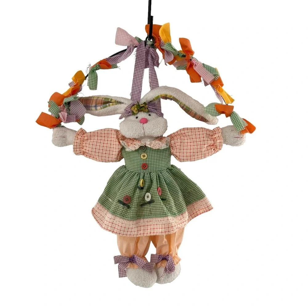 Vintage Plush‎ Easter Bunny Rabbit Spring Door Wreath Wall Hanging Decor 18